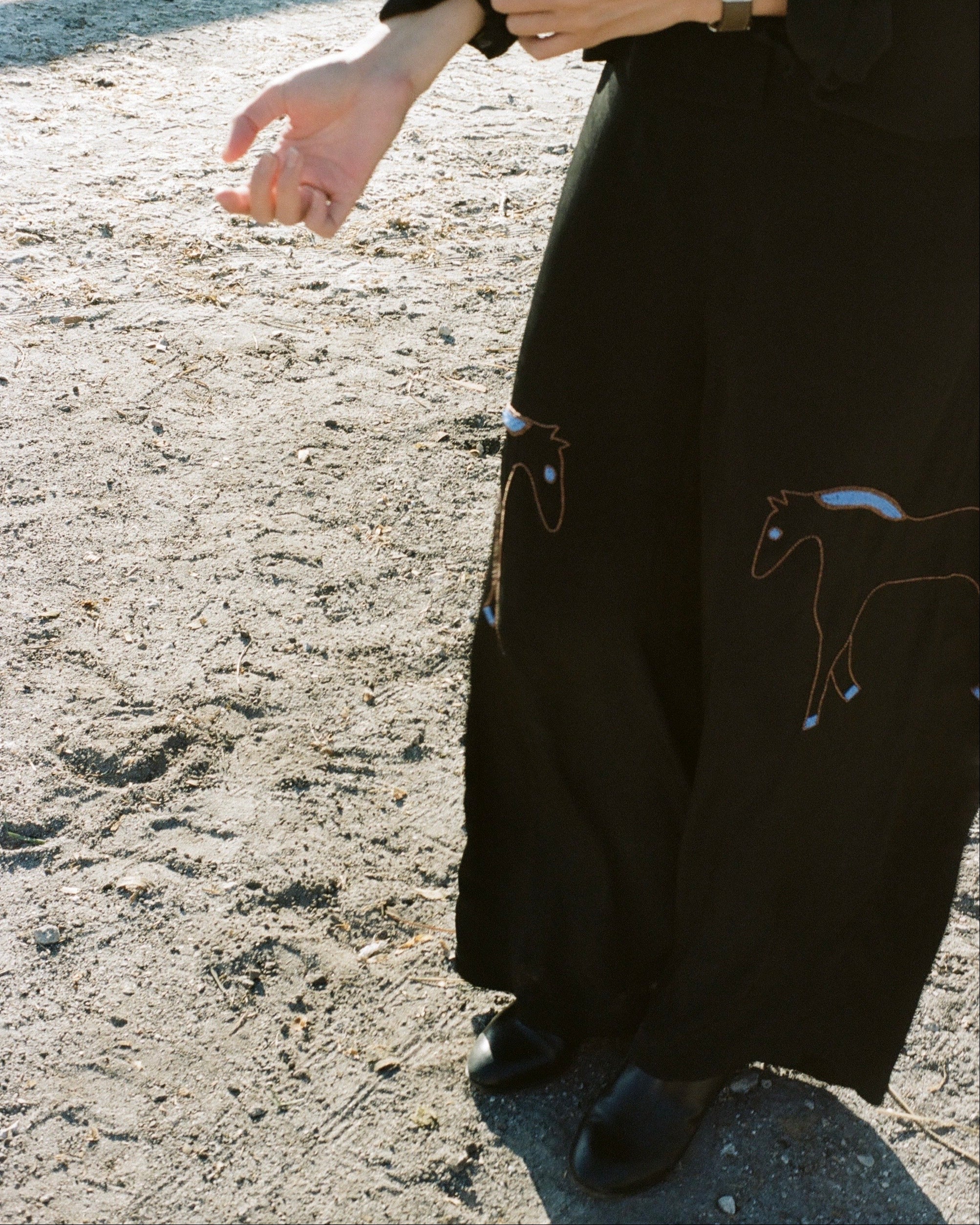Bead-embellished Silk Palazzo Pants in Black