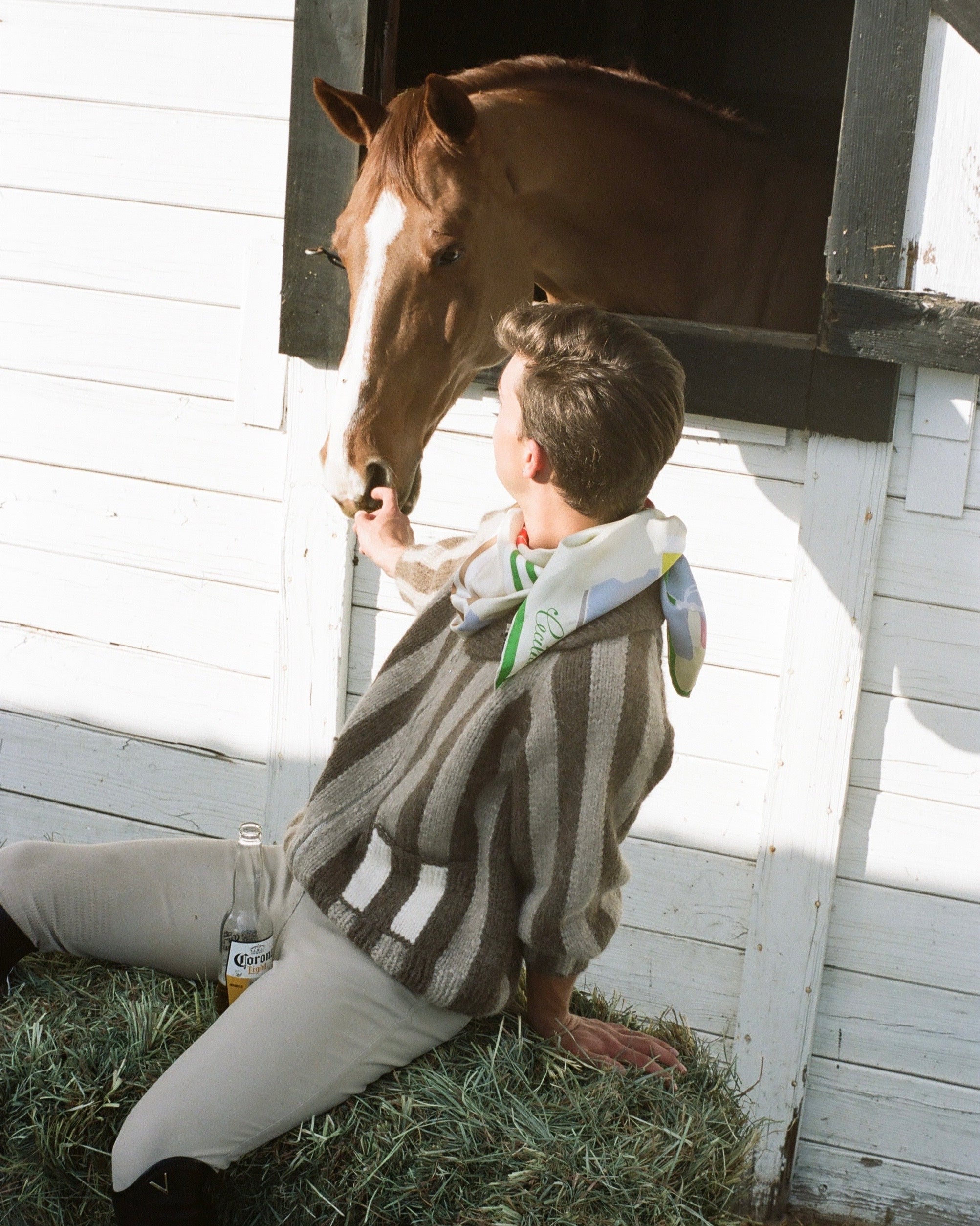 Jockey Stripe Hand Knit Zip Cardigan Sweater