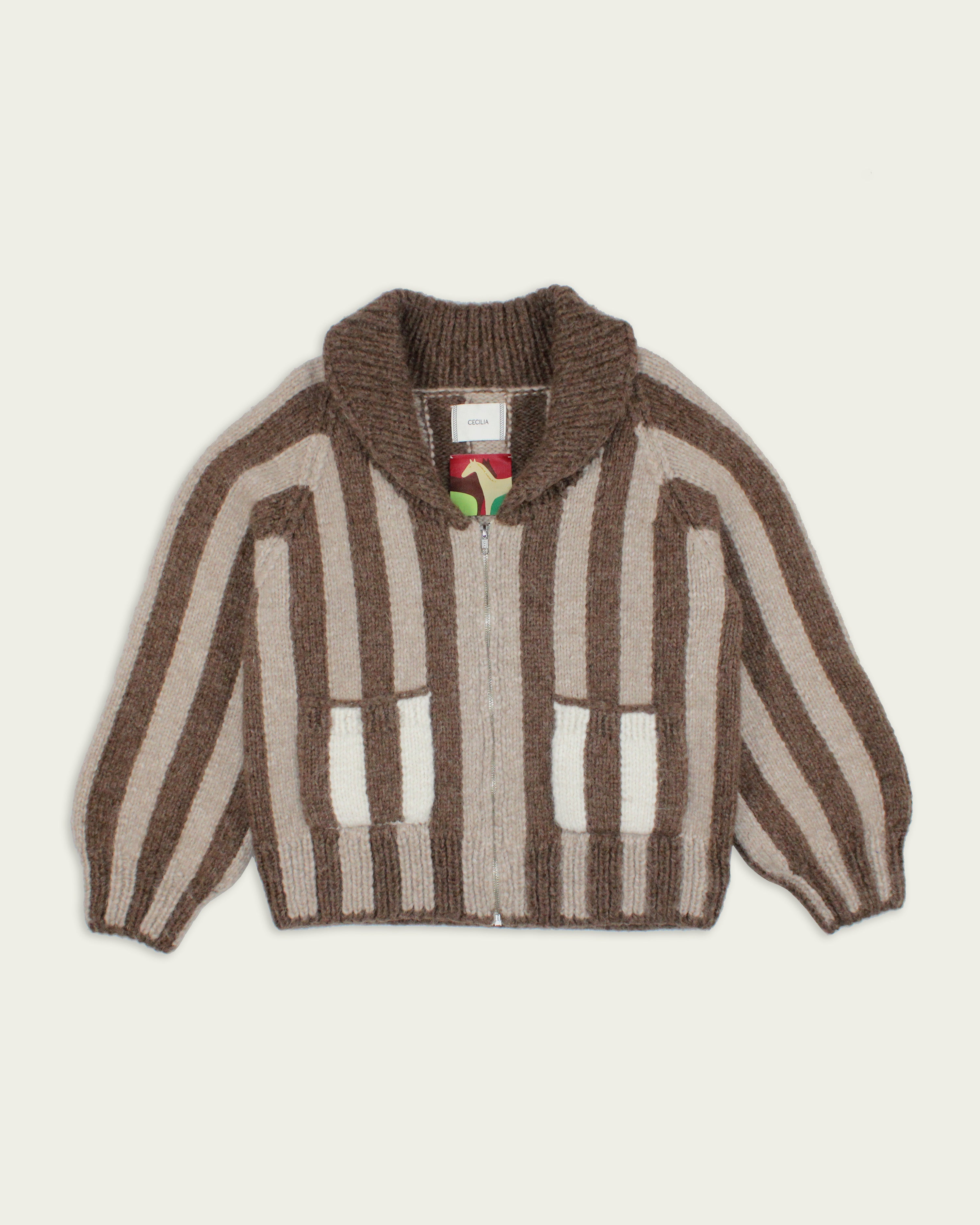 Jockey Stripe Hand Knit Zip Cardigan Sweater