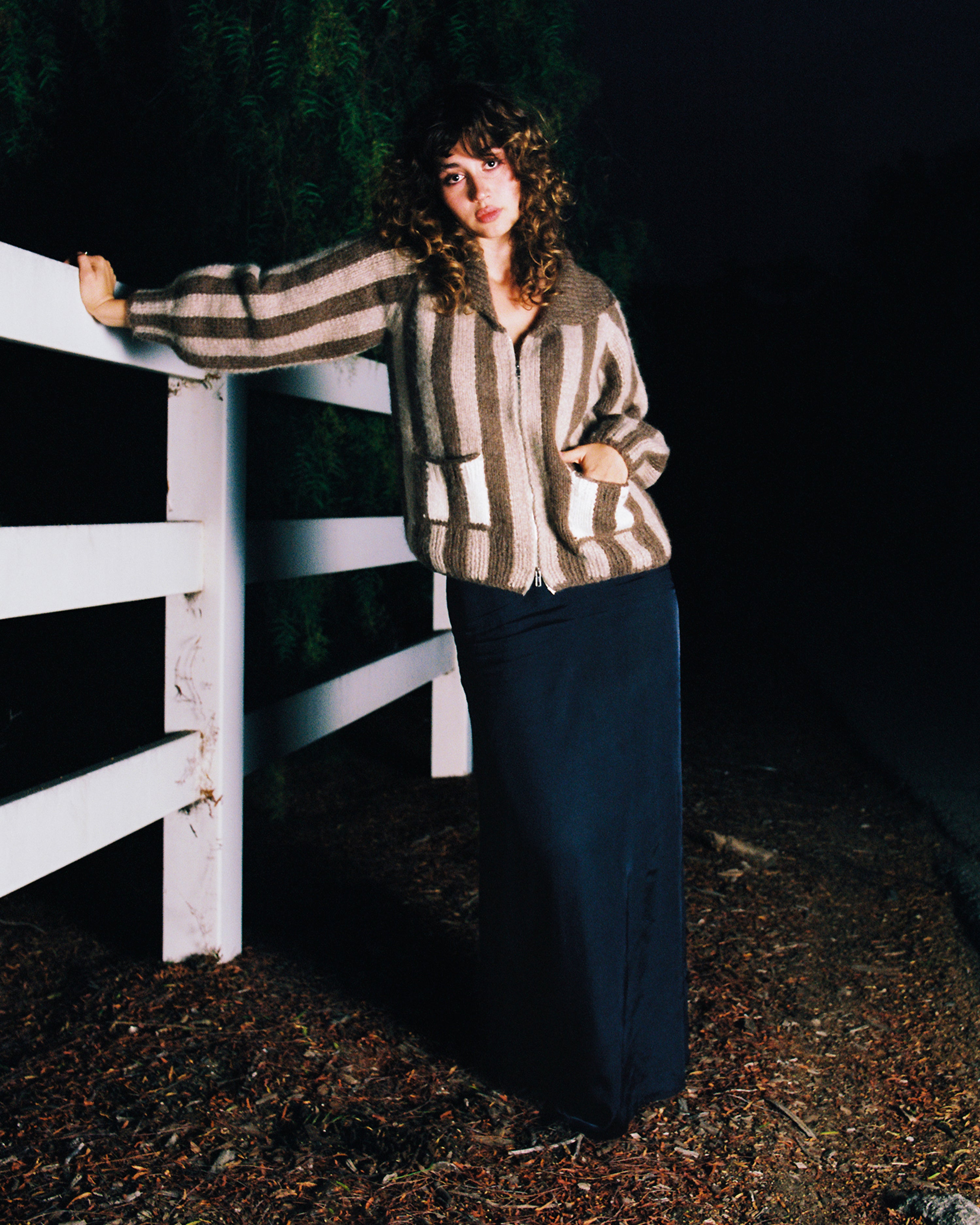 Jockey Stripe Hand Knit Zip Cardigan Sweater