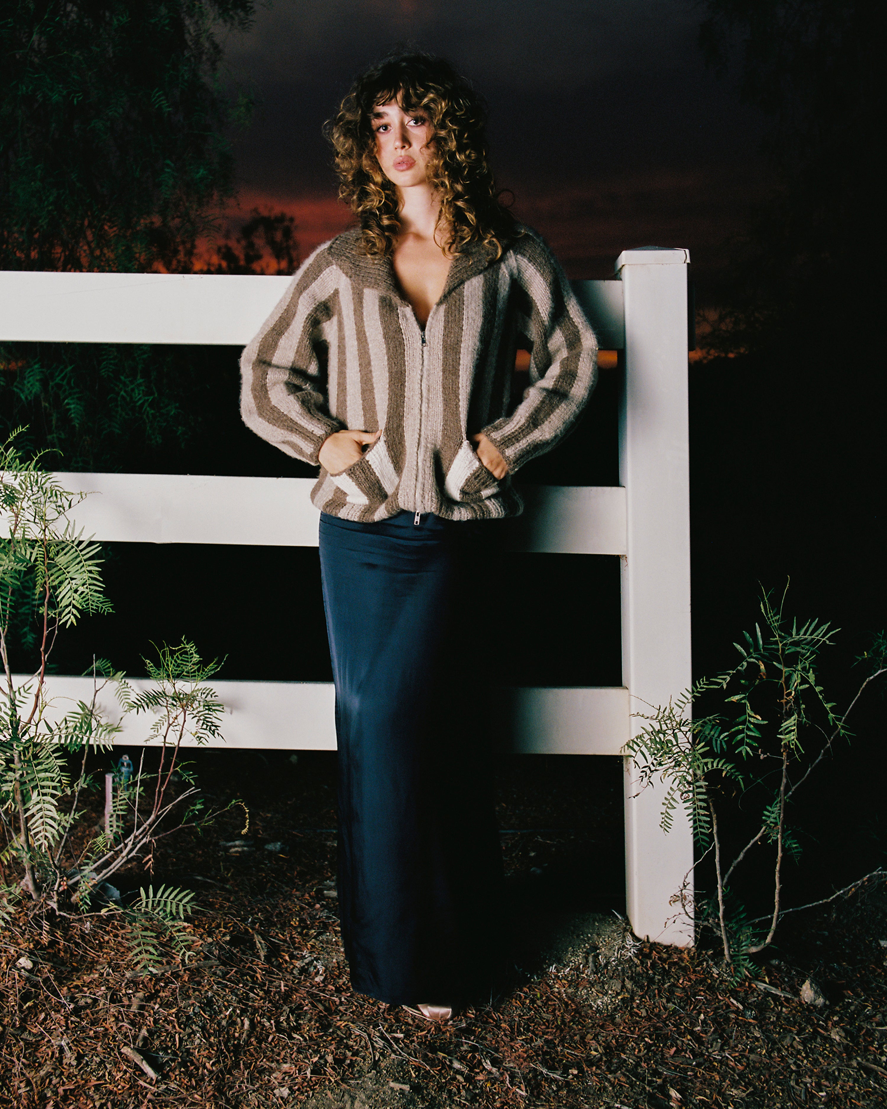 Jockey Stripe Hand Knit Zip Cardigan Sweater