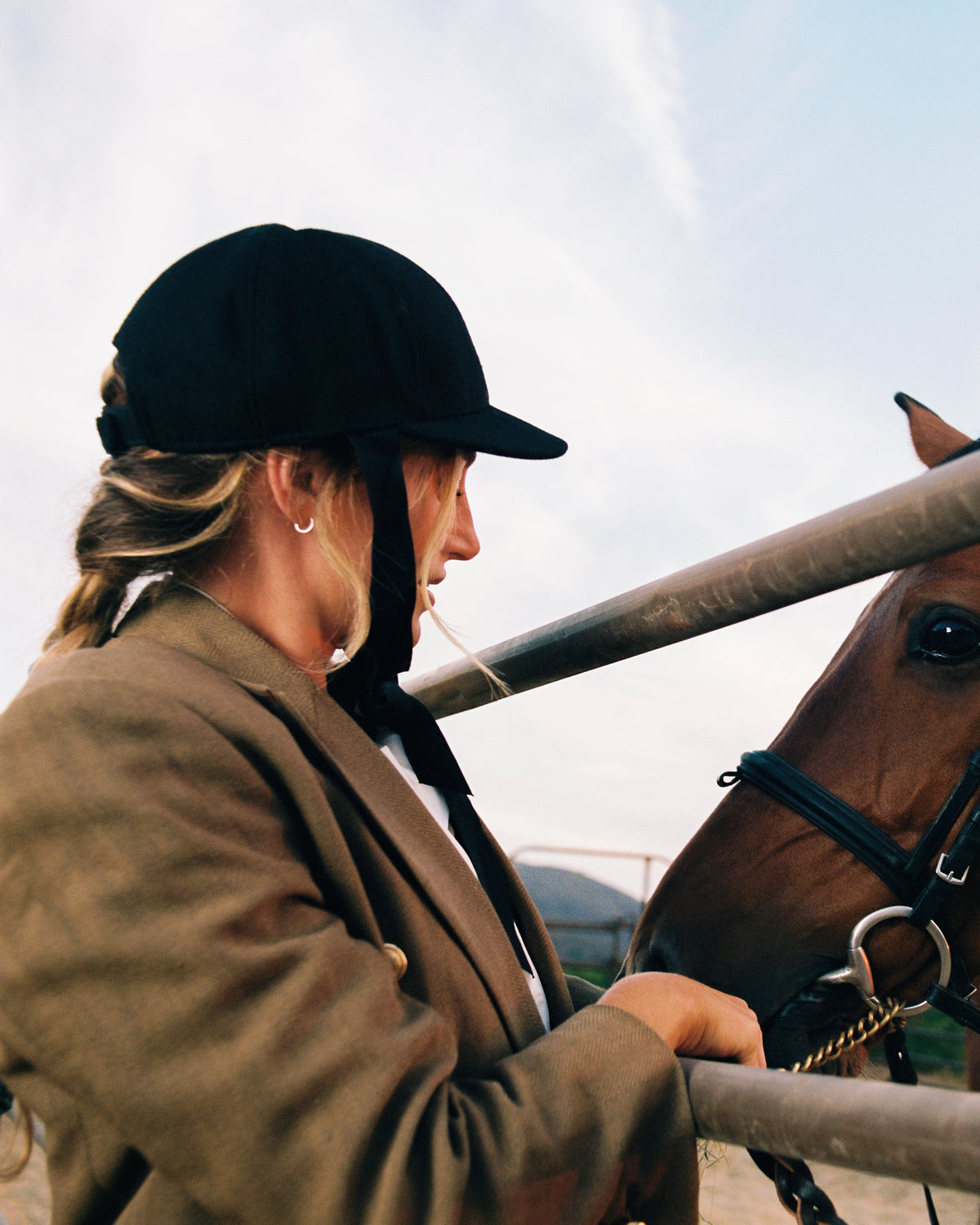 Black Wool Jockey Hat with Ribbon