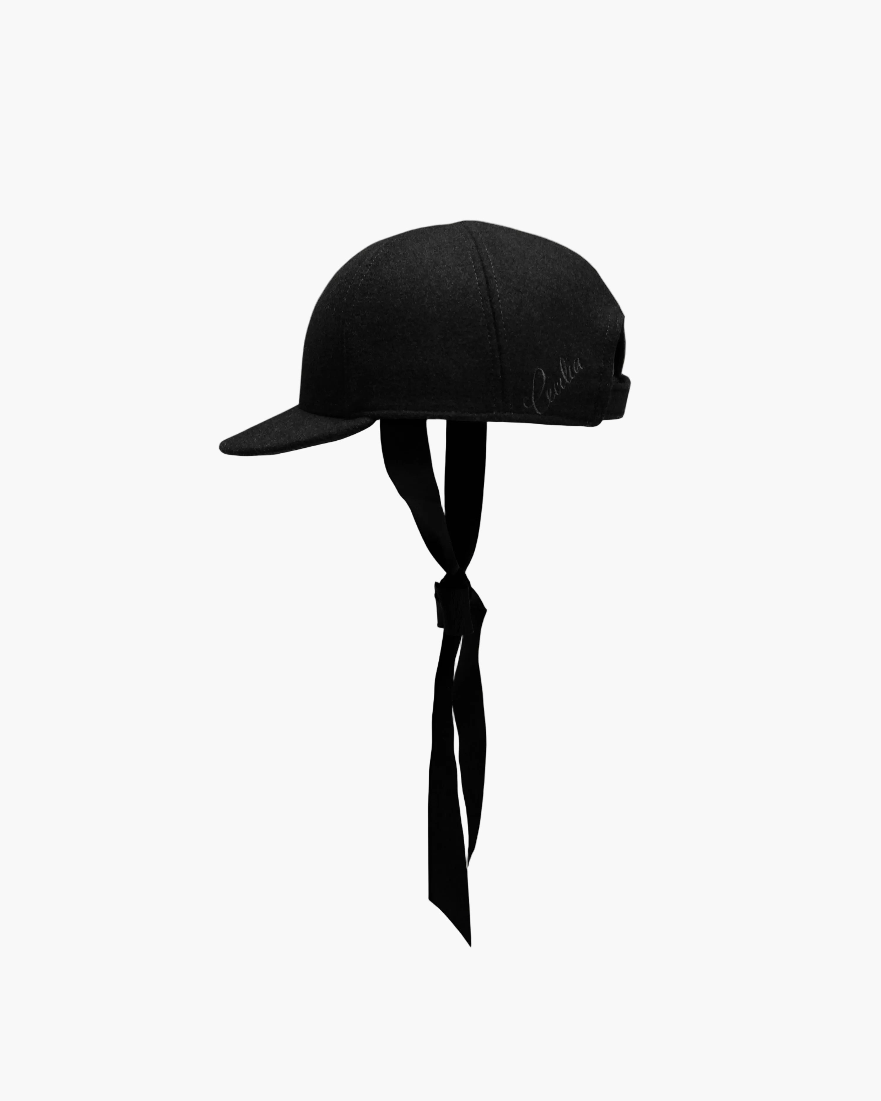 Black Wool Jockey Hat with Ribbon
