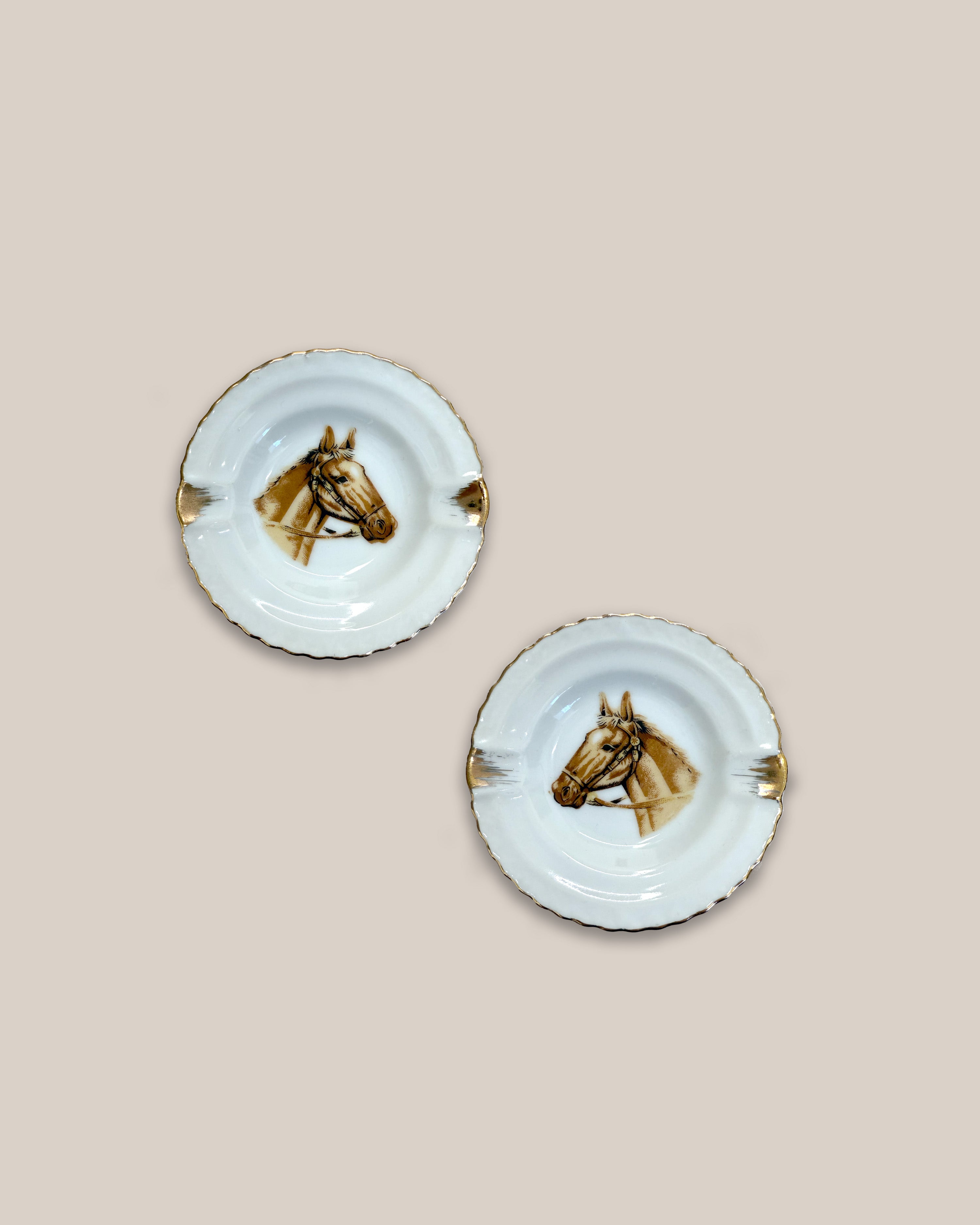 Double Chestnut Horse Head Trinket Dishes, 1950s (Japan)