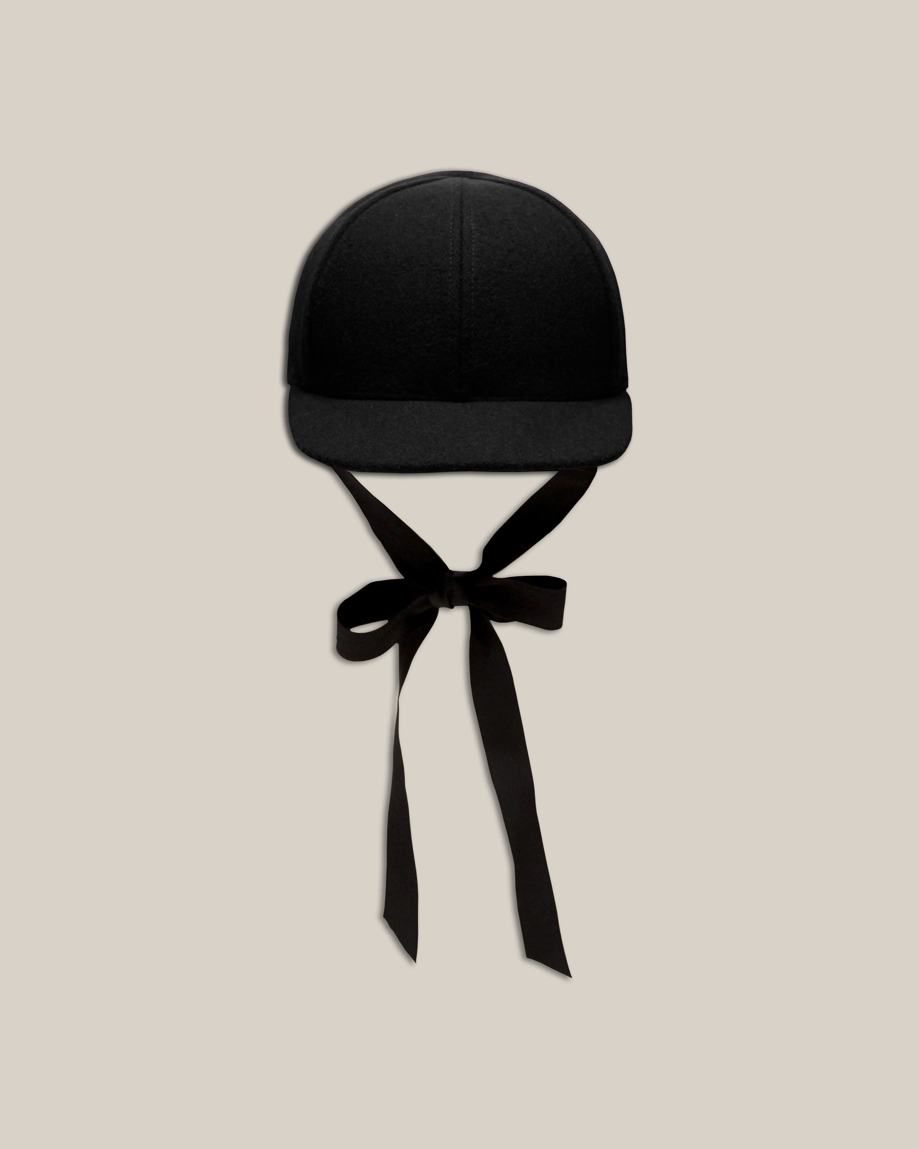 Black Wool Jockey Hat with Ribbon