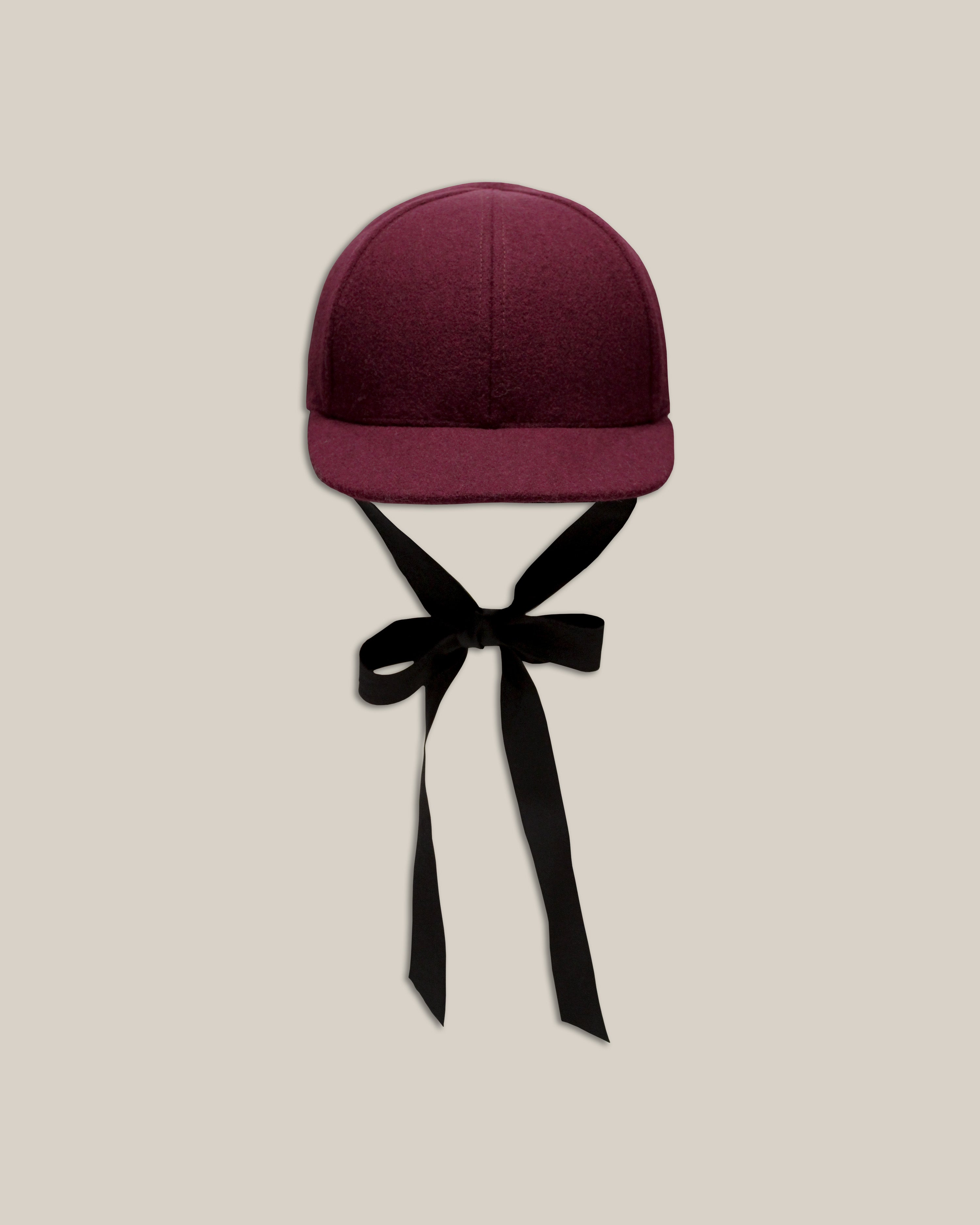 Burgundy Wool Jockey Hat with Ribbon