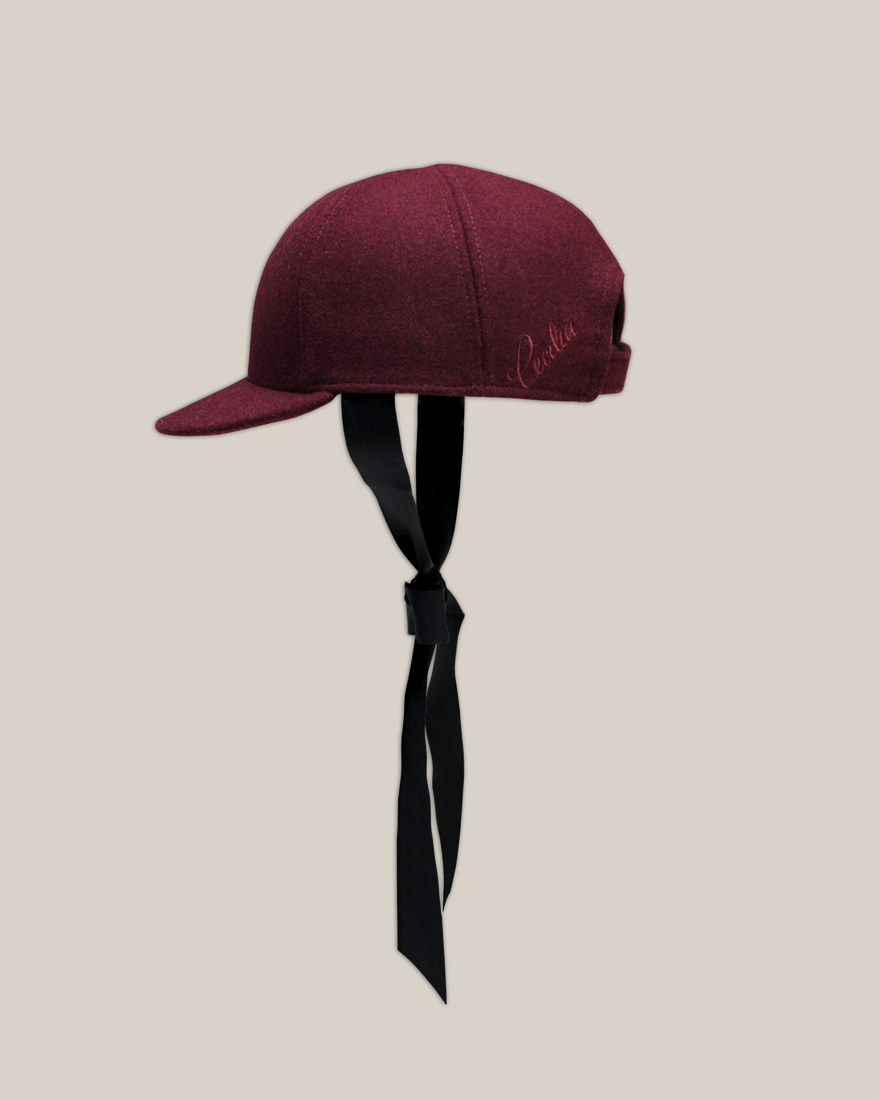 Burgundy Wool Jockey Hat with Ribbon