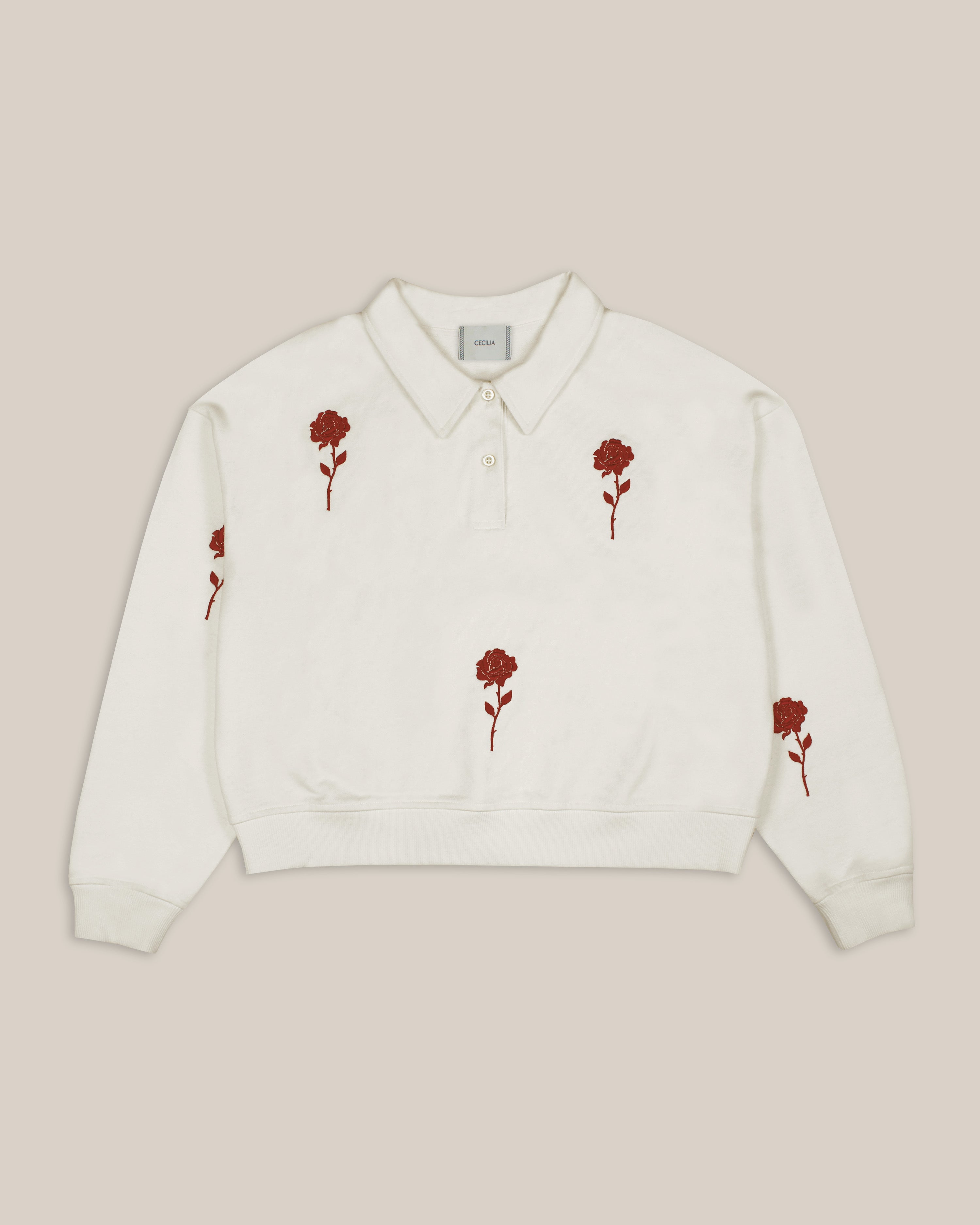 Floating Roses French Terry Polo Sweatshirt