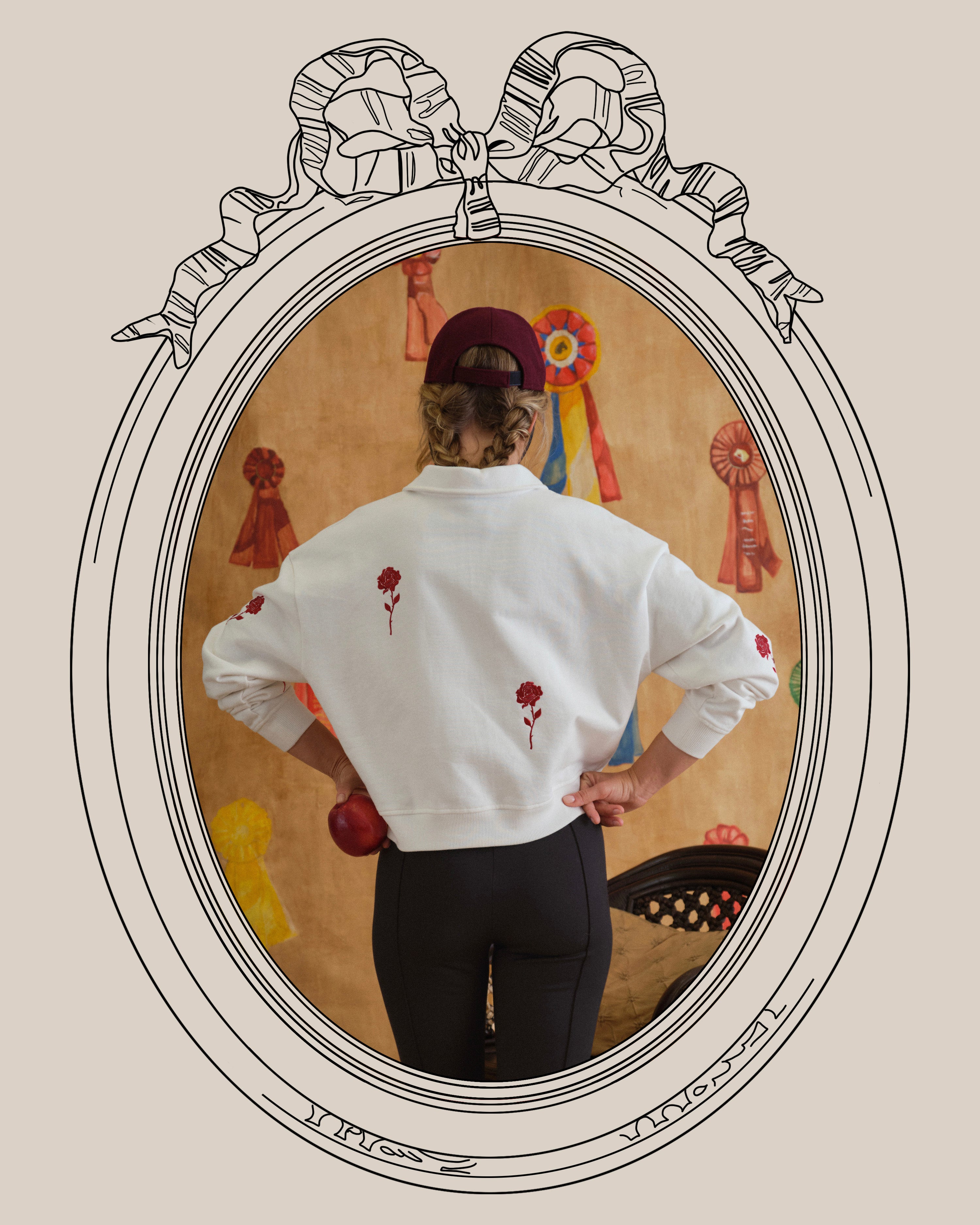 Floating Roses French Terry Polo Sweatshirt