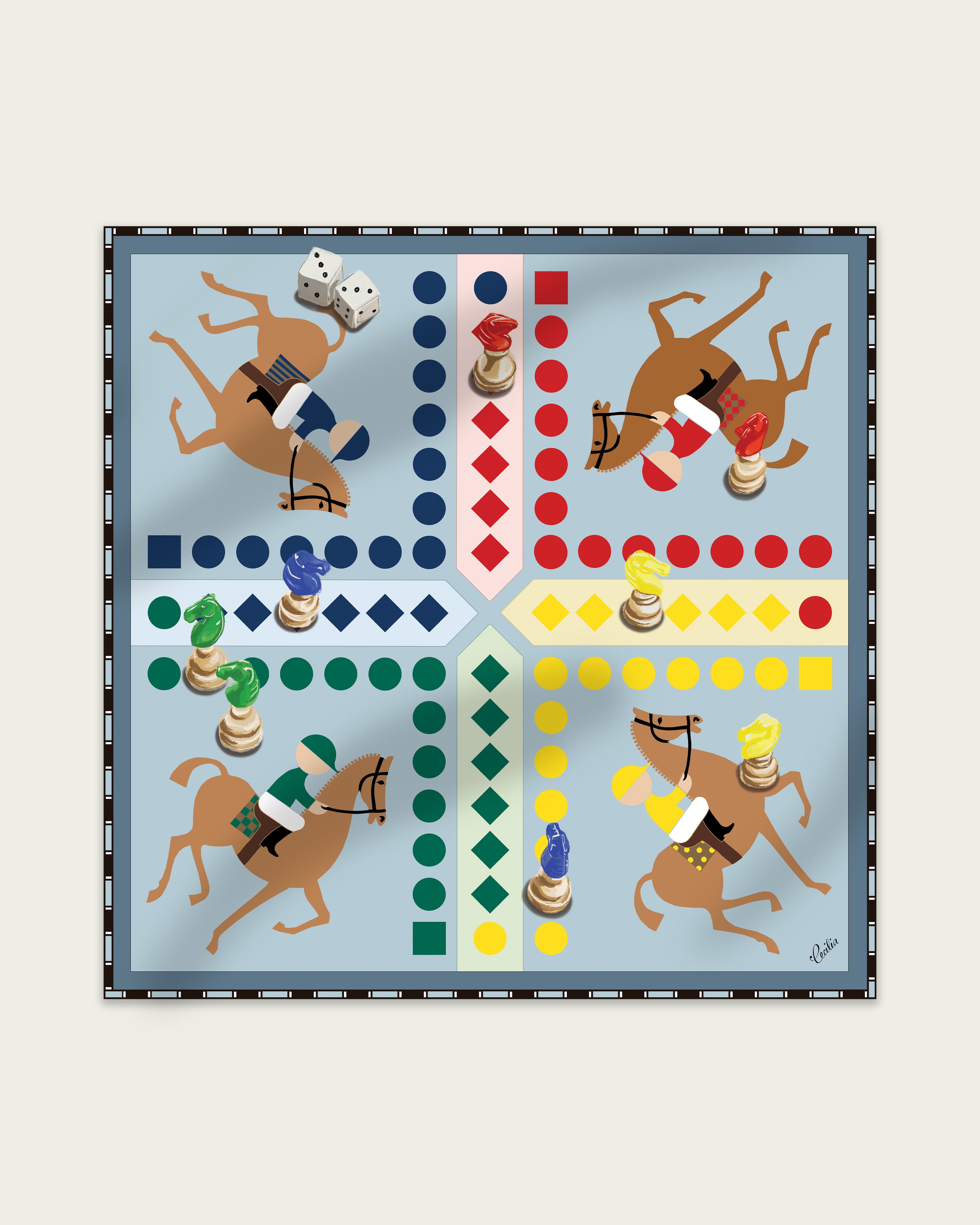 Jeu Des Petits Chevaux 65 Silk Twill Scarf