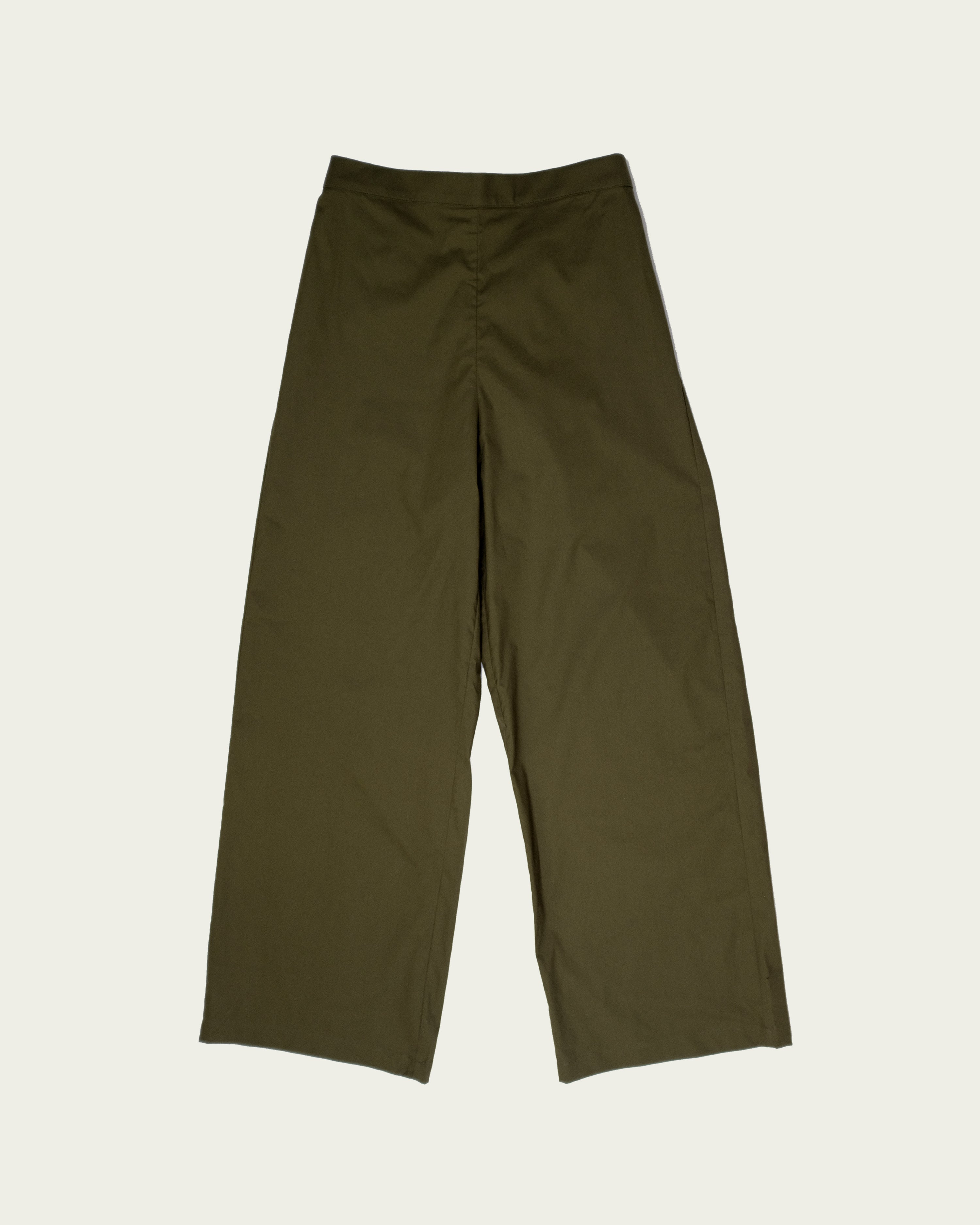 Poplin Cotton Wide Leg Pants in Dark Olive