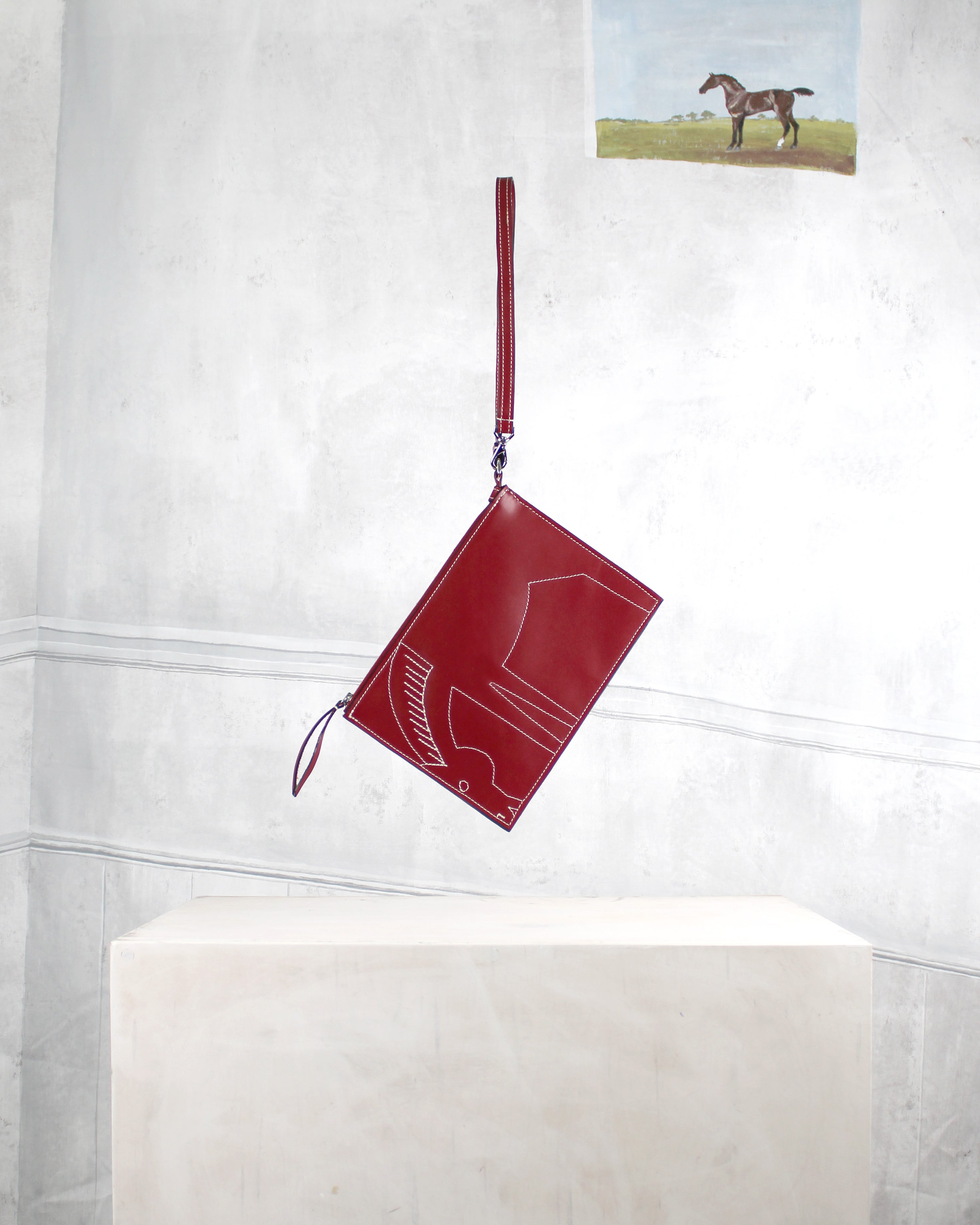 Pénélope Italian Leather Pouch - Cranberry wristlet