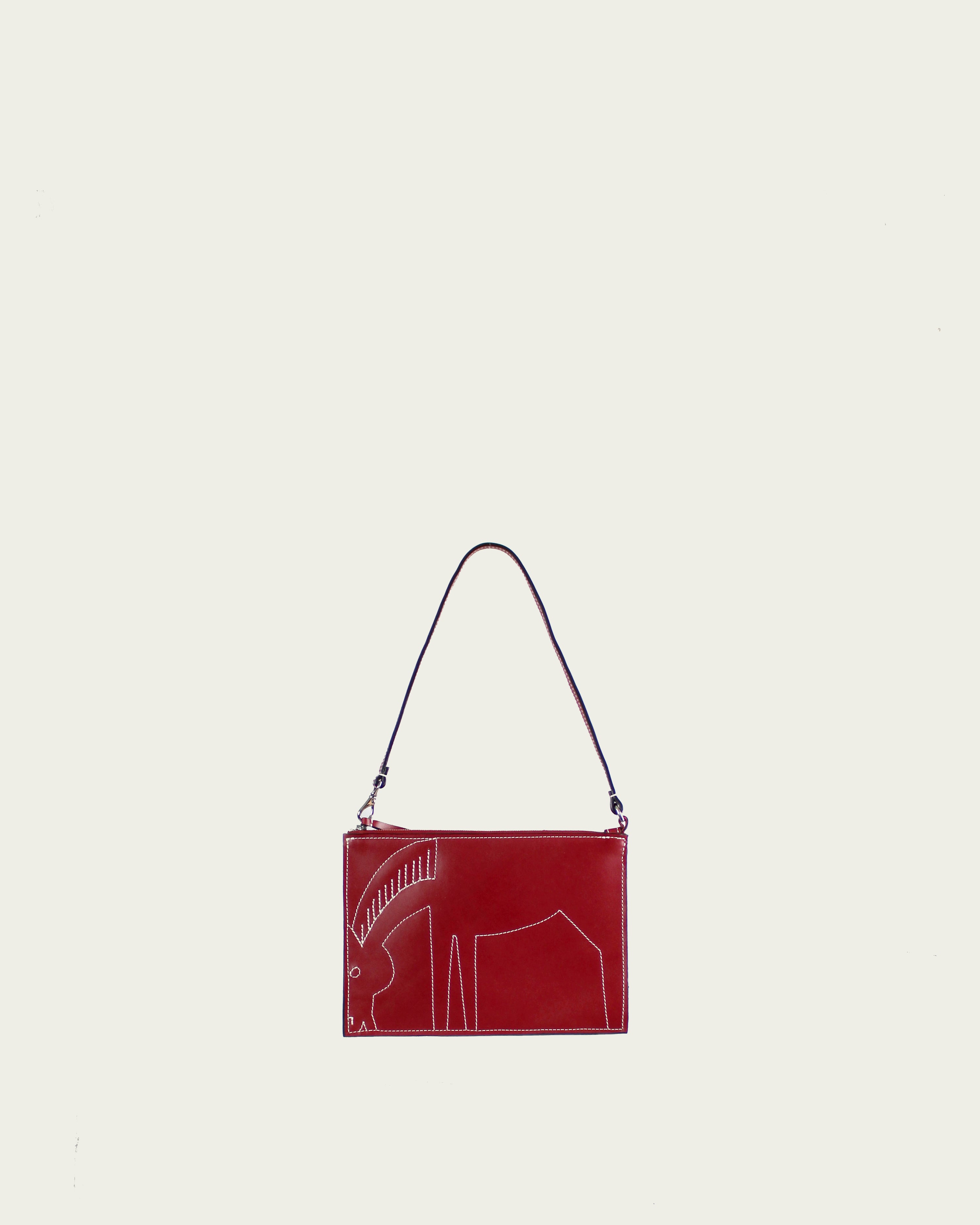 Pénélope Italian Leather Pouch - Cranberry