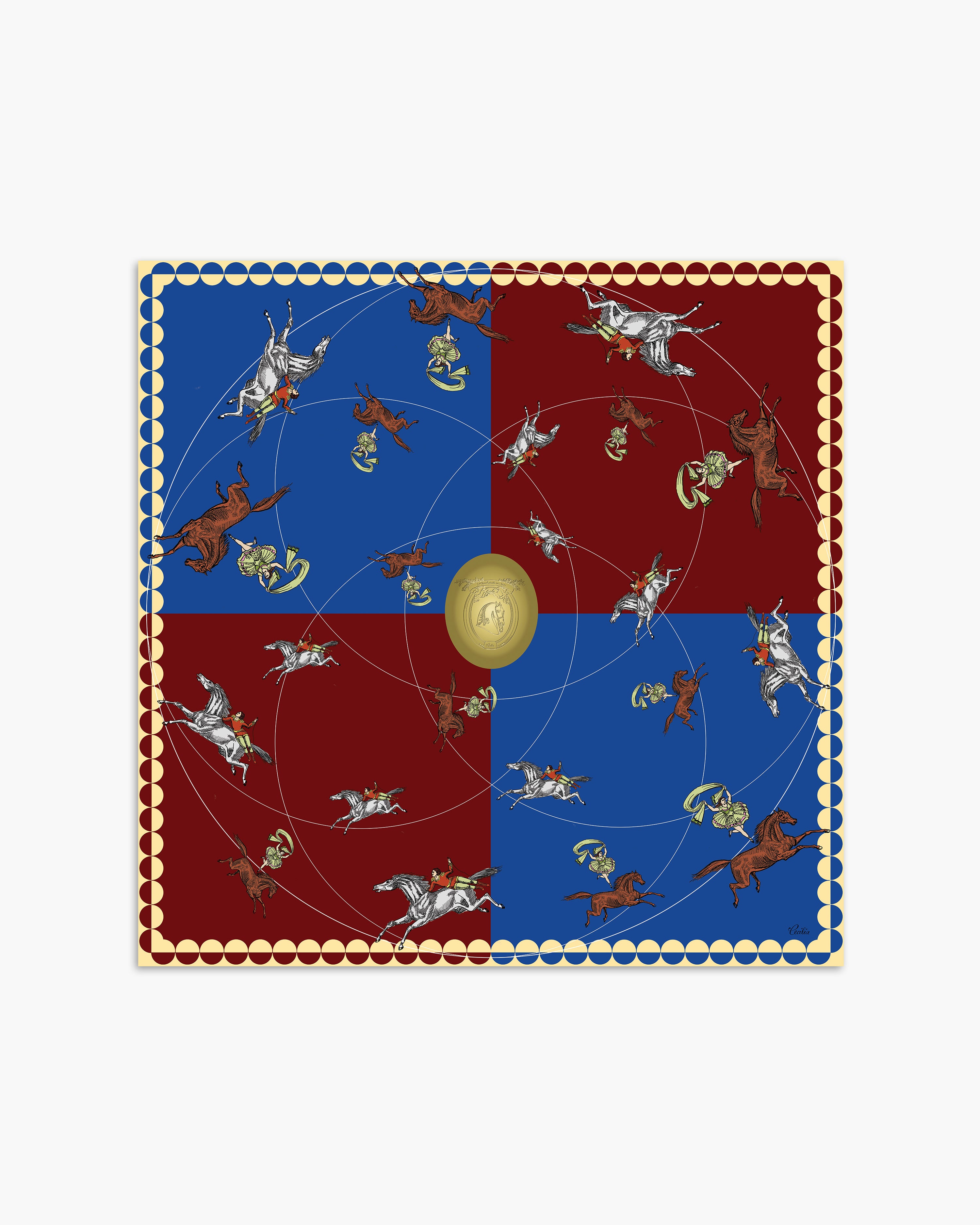 Carousel 90 Silk Twill Scarf in Claret Blue