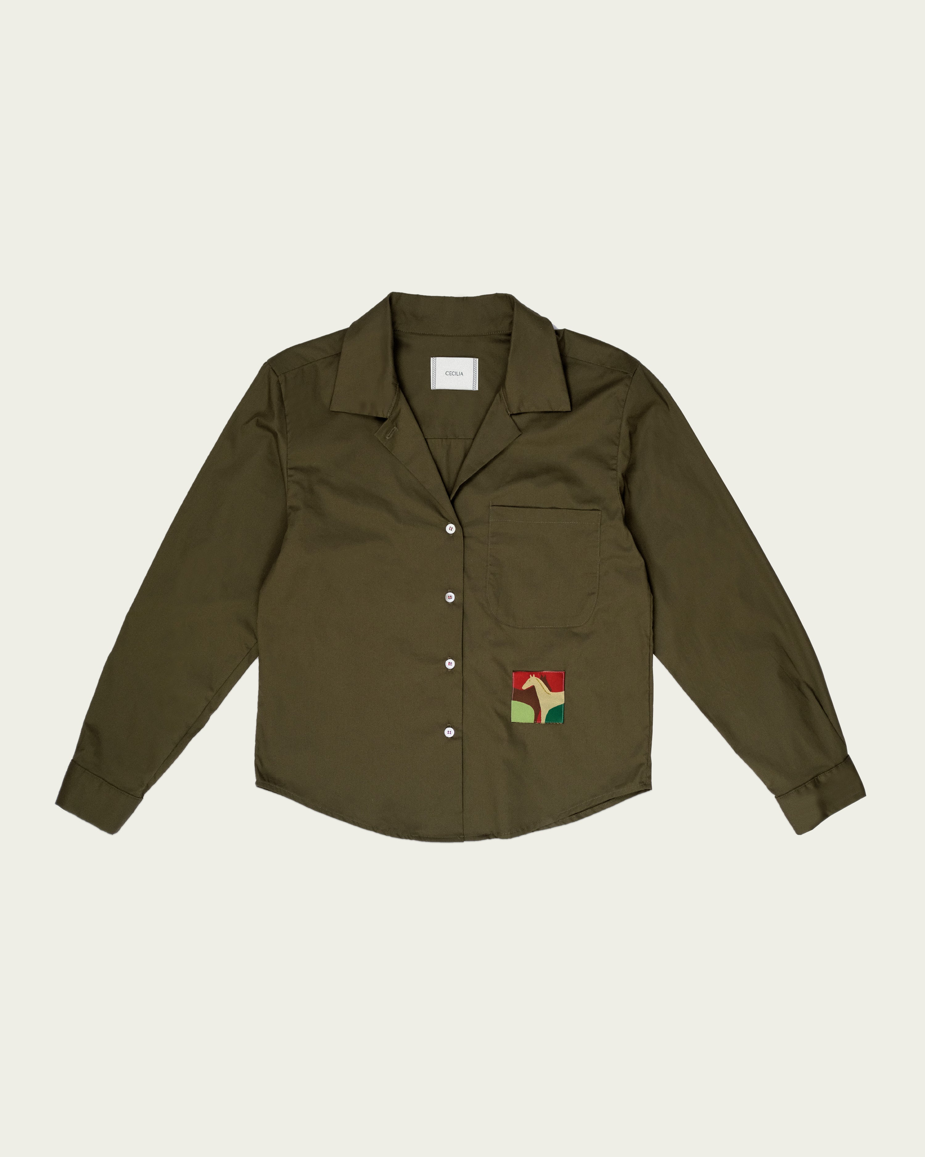 Poplin Cotton Shirt in Dark Olive