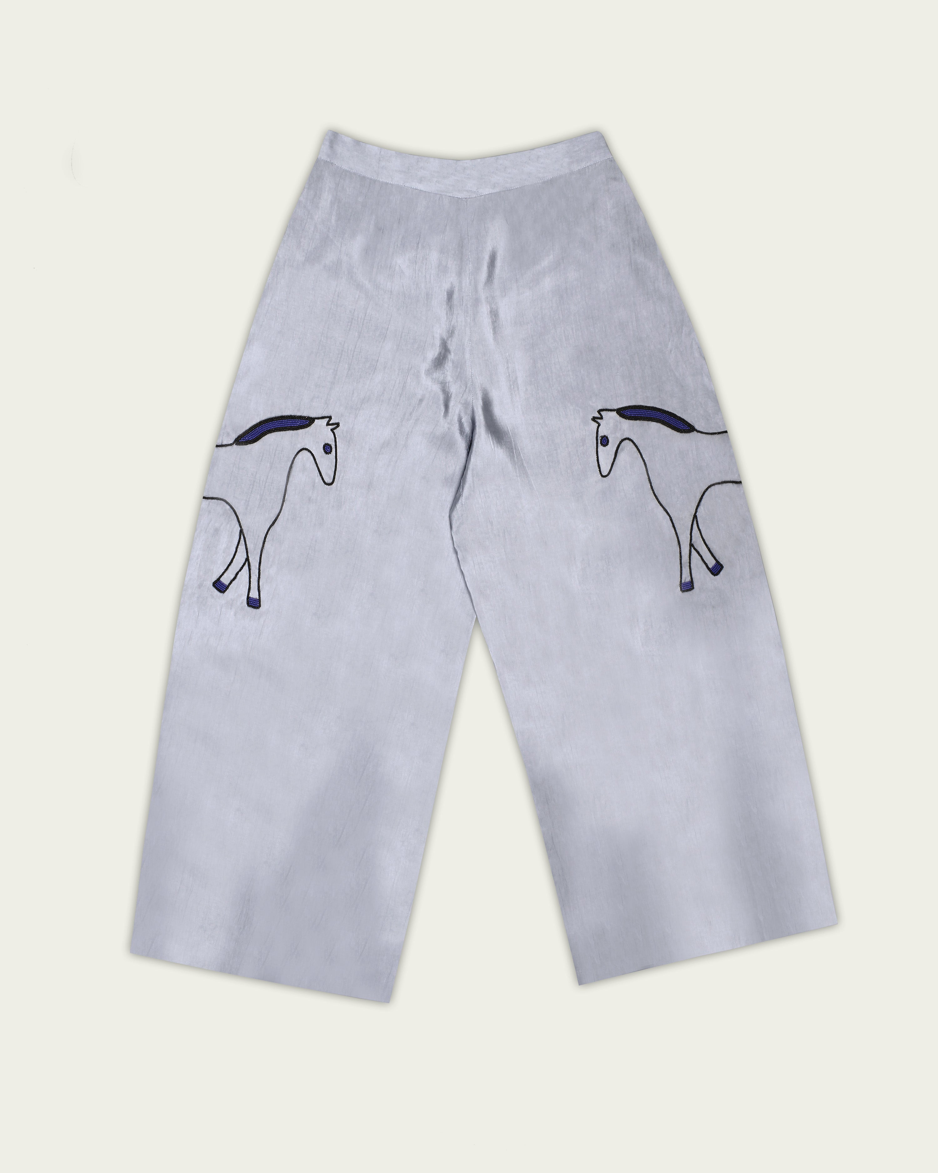 Bead-embellished Silk Palazzo Pants in Moonlight