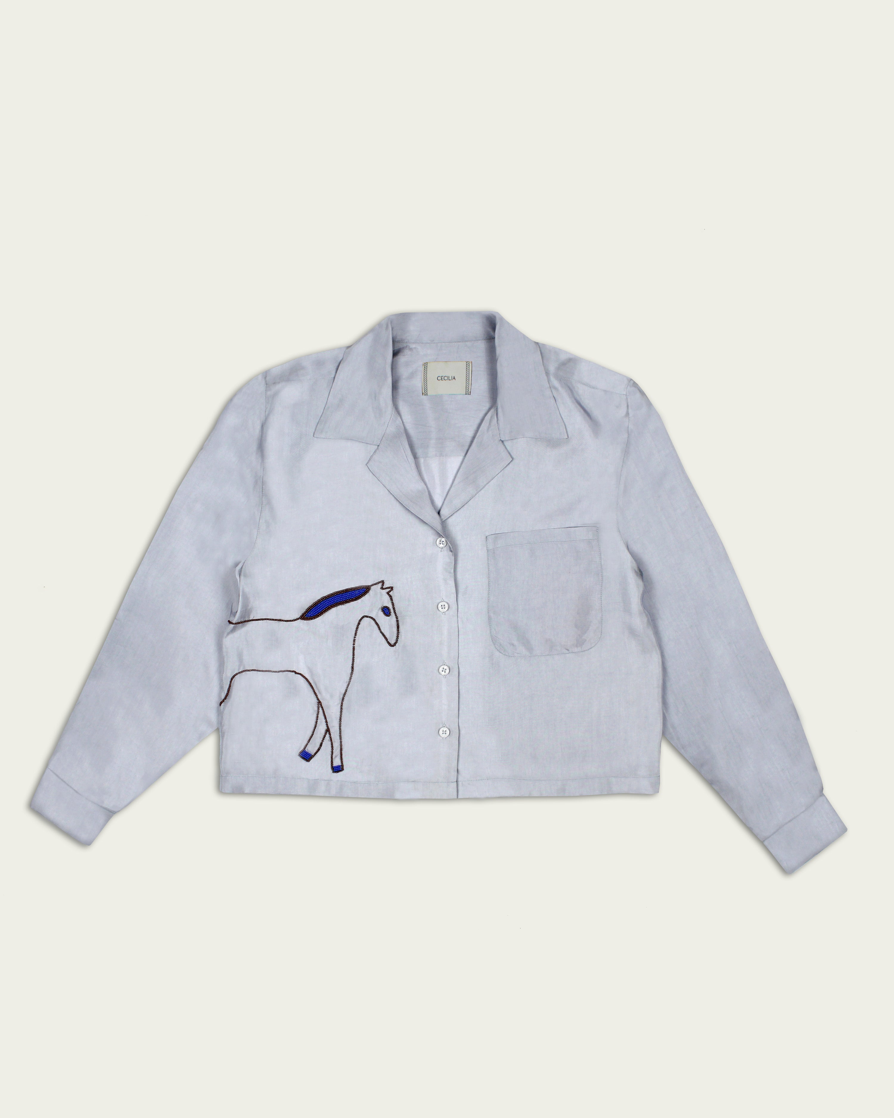 Bead-embellished Silk Shirt in Moonlight