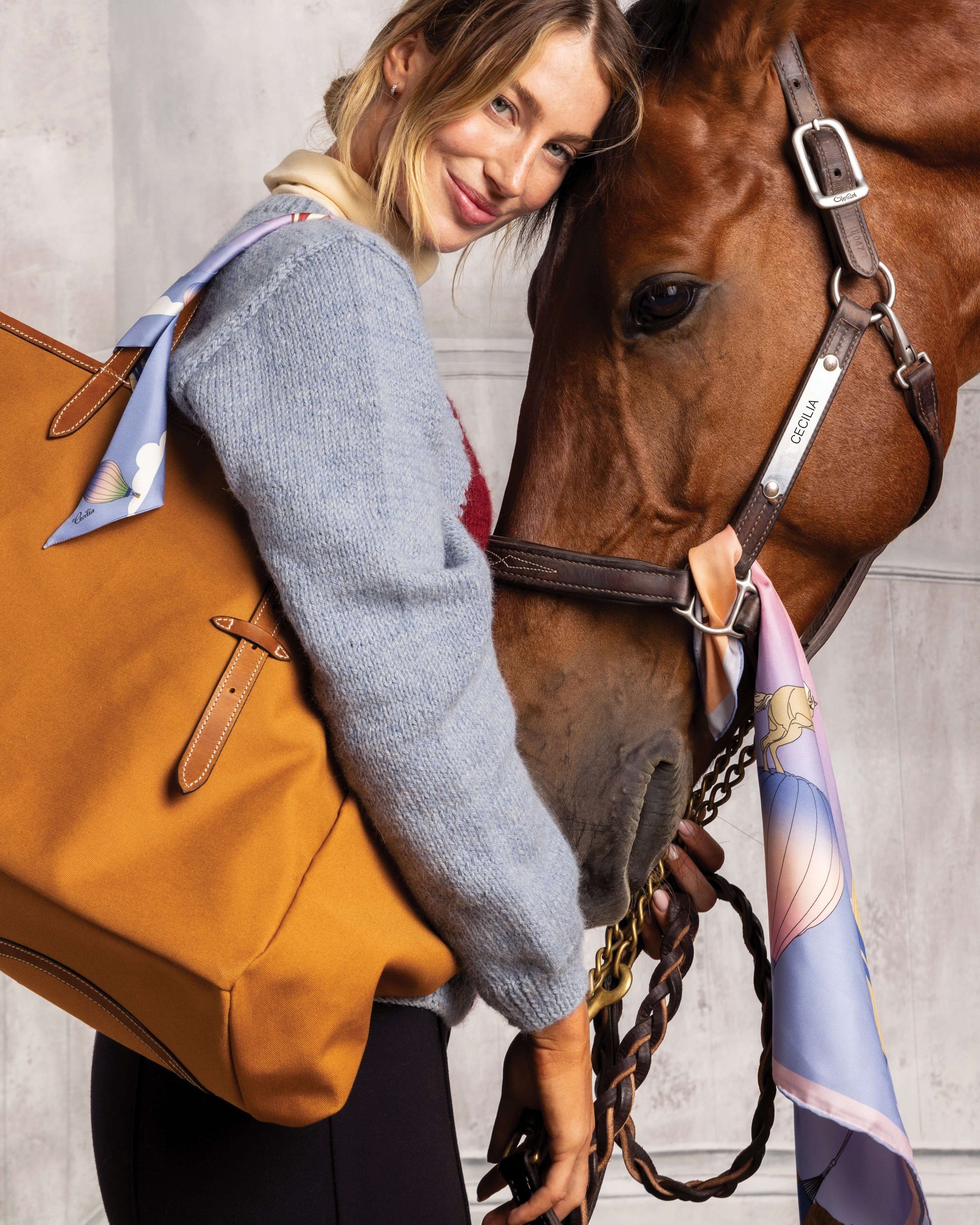 Leonora 18 Italian Canvas Carryall - Saddle on model